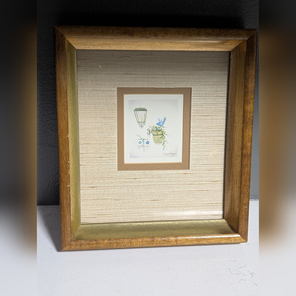 Vintage Signed Carol Jean Painting Bird & Flower Basket,100 Years Franklin Frame